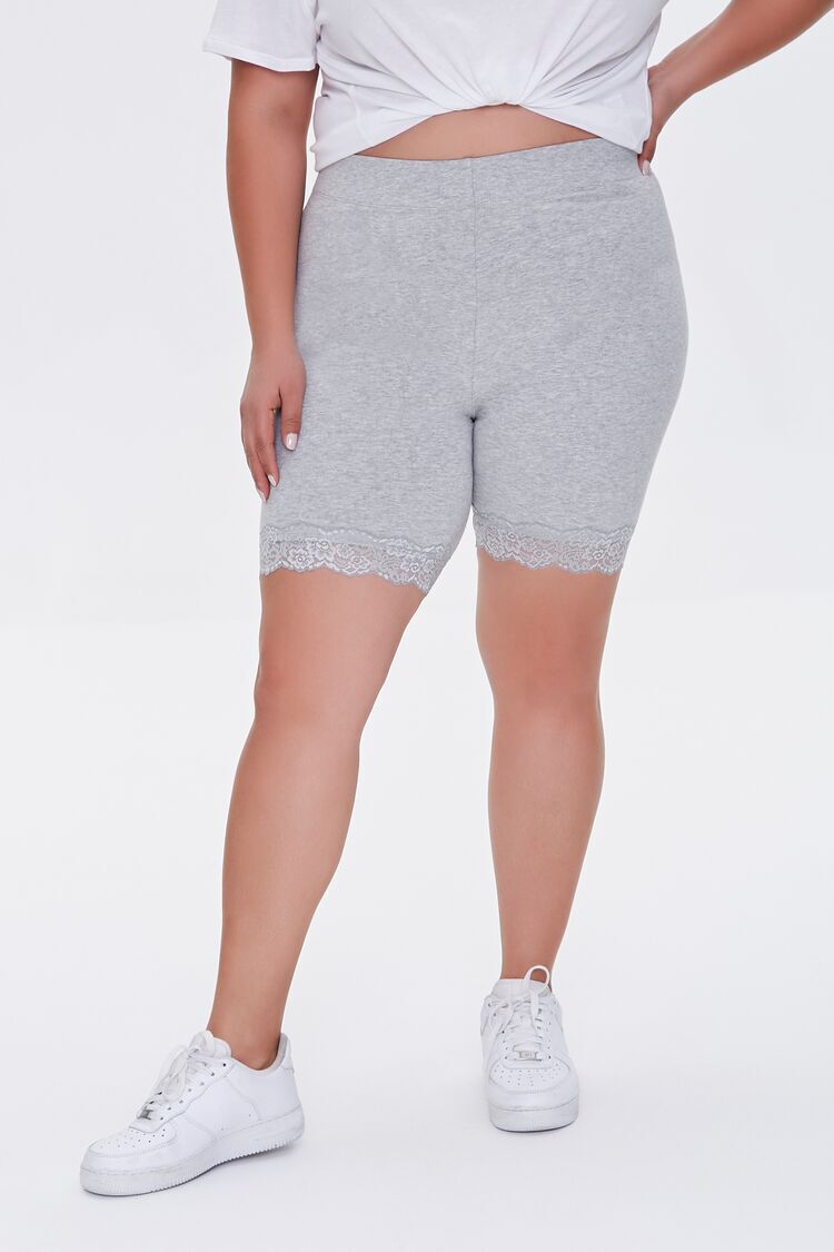 plus size lace trim bike shorts