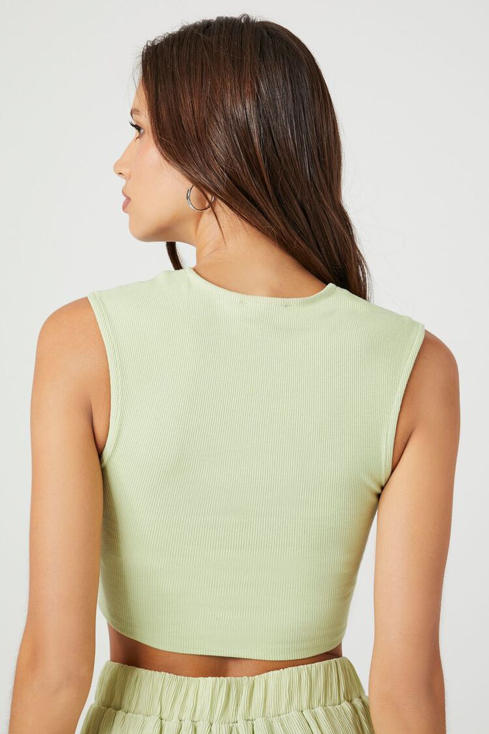 PISTACHIO Ribbed Knit Sweetheart Crop Top, image 3