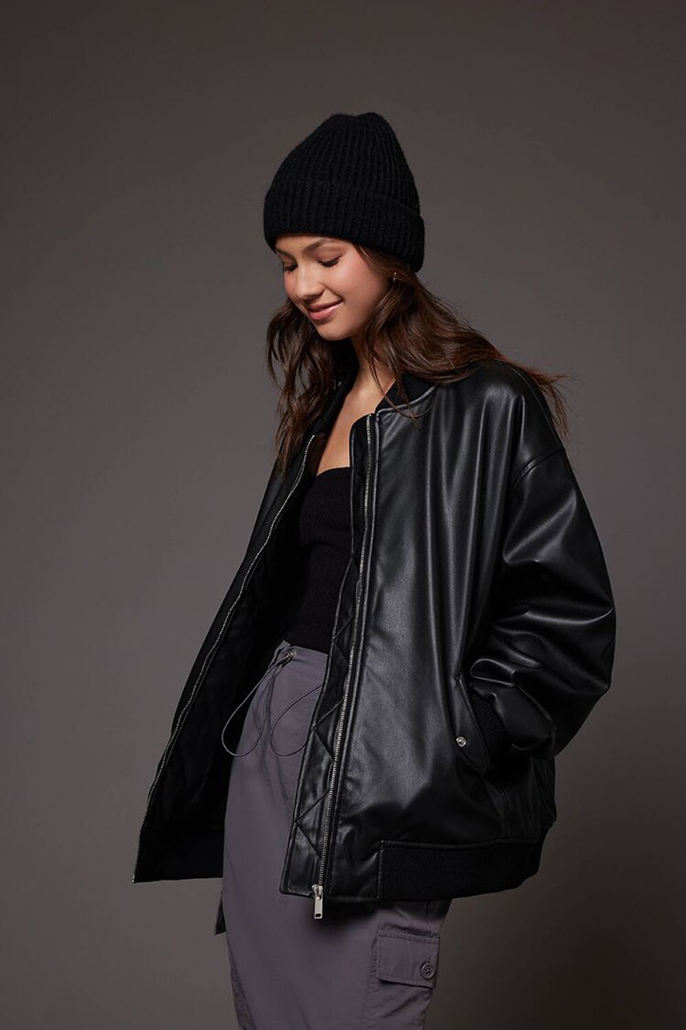 Faux Leather Bomber Jacket