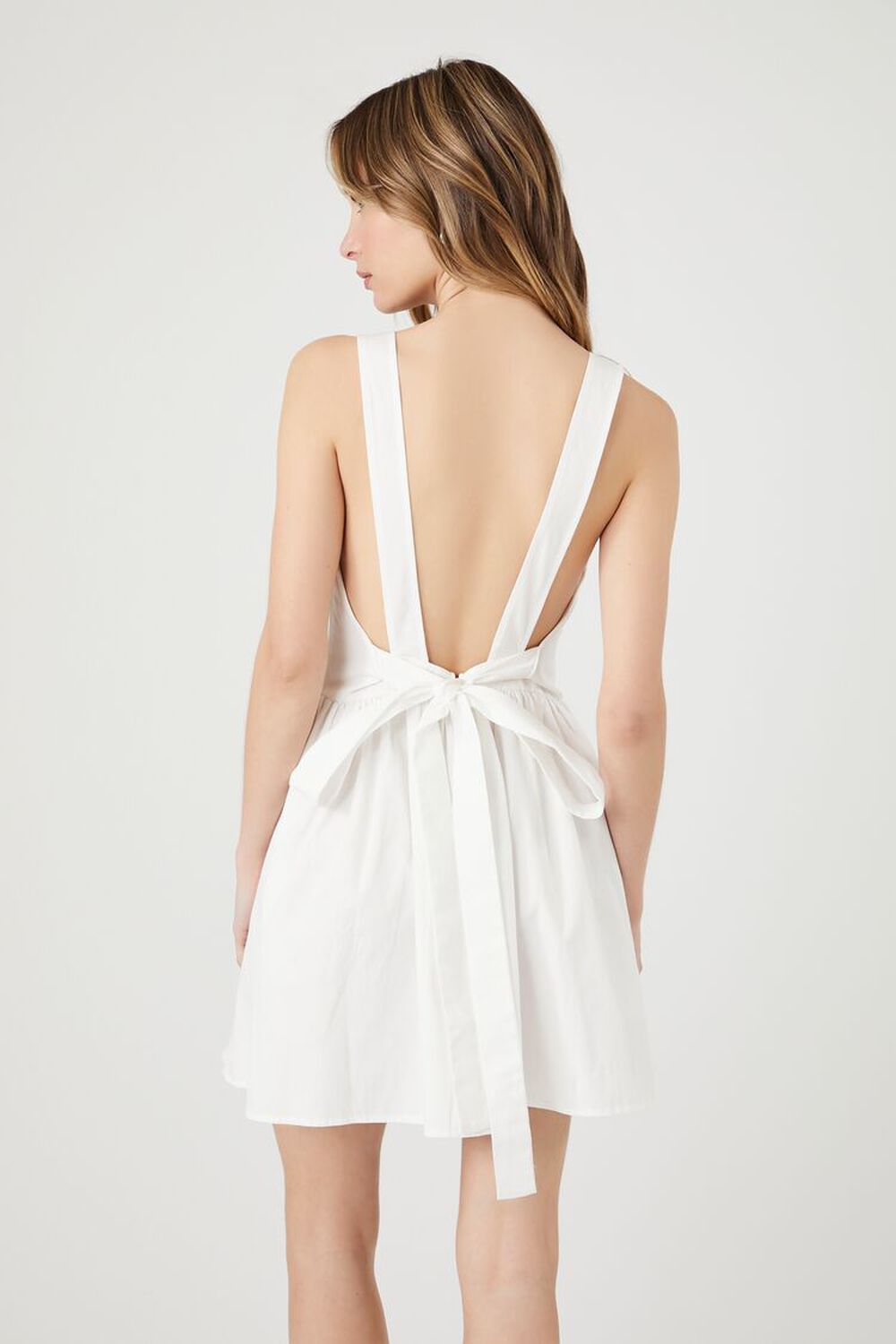 WHITE Poplin Tie-Back A-Line Mini Dress, image 3