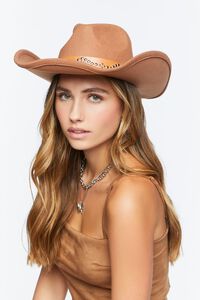 BROWN/BROWN Studded Faux Leather-Trim Cowboy Hat, image 2