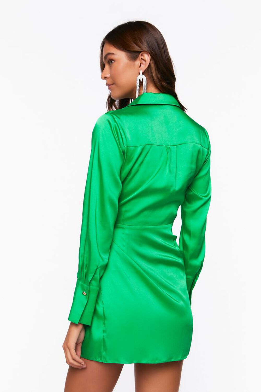 GREEN HAZE Satin Wrap Mini Dress, image 3