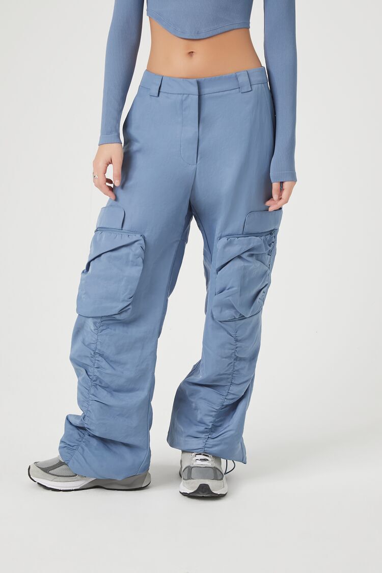 Ruched Wide-Leg Cargo Pants