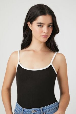 Fitted Rib-Knit Sleeveless Shelf-Bra Bodysuit for Women