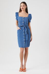 DARK DENIM Puff-Sleeve Denim Mini Dress, image 4