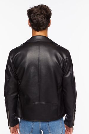 21men Forever 21 Men's Faux Leather/Pleather Varsity Jacket in Black/White Large | F21
