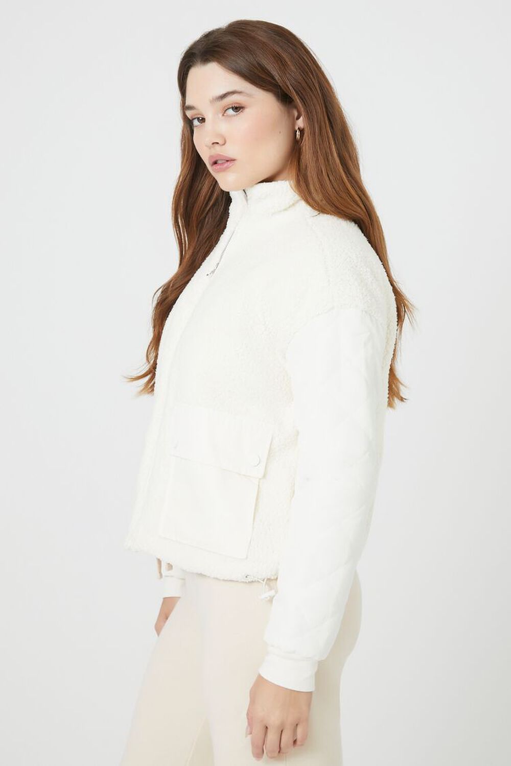 IVORY Faux Shearling Bomber Jacket, image 2