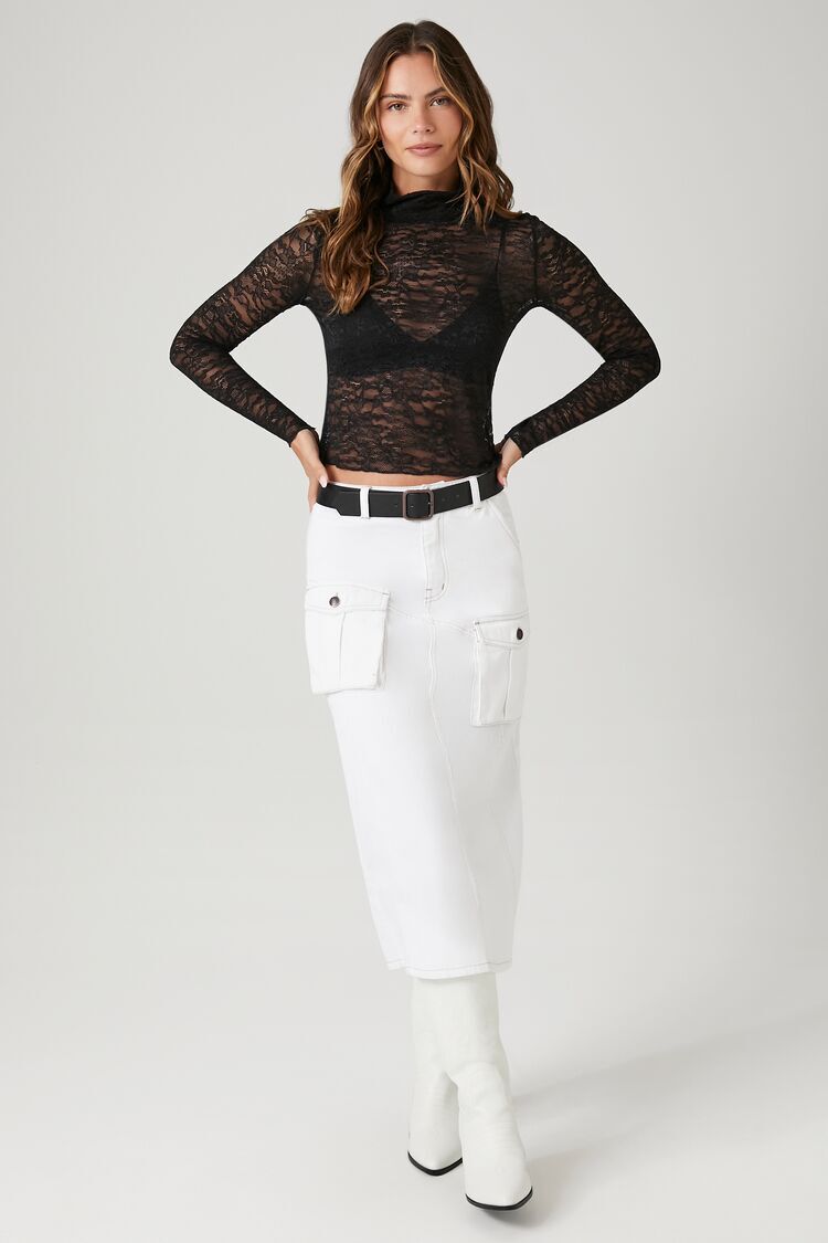 Sheer Lace Mock Neck Crop Top