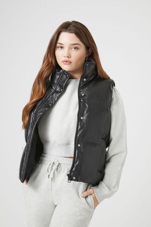 Forever 21 Women's Fleece Quilted Hooded Bomber Jacket in Charcoal, XL