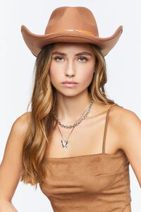 BROWN/BROWN Studded Faux Leather-Trim Cowboy Hat, image 3