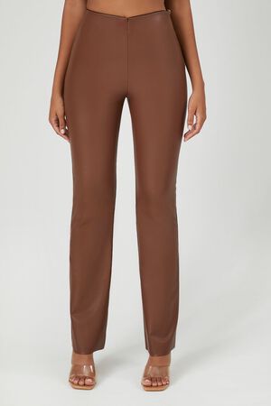 Forever 21 Women's Faux Leather High-Rise Leggings in Shiitake