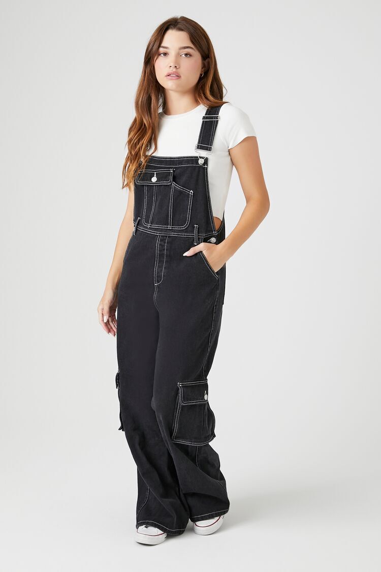 Twill Wide-Leg Cargo Overalls