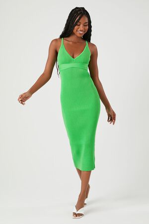 Green Ribbed Knit Bodycon Midi Dress