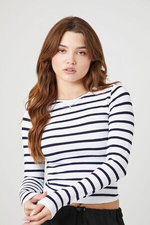 Forever 21 Juniors Striped Bra Top Womens Sleeveless Fitted Button-Down  Shirt, Color: Navy-white - JCPenney
