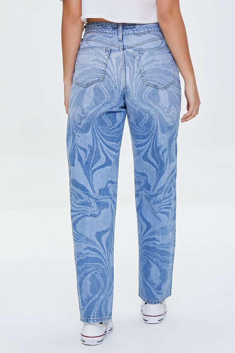 Marble Print Straight-Leg Jeans