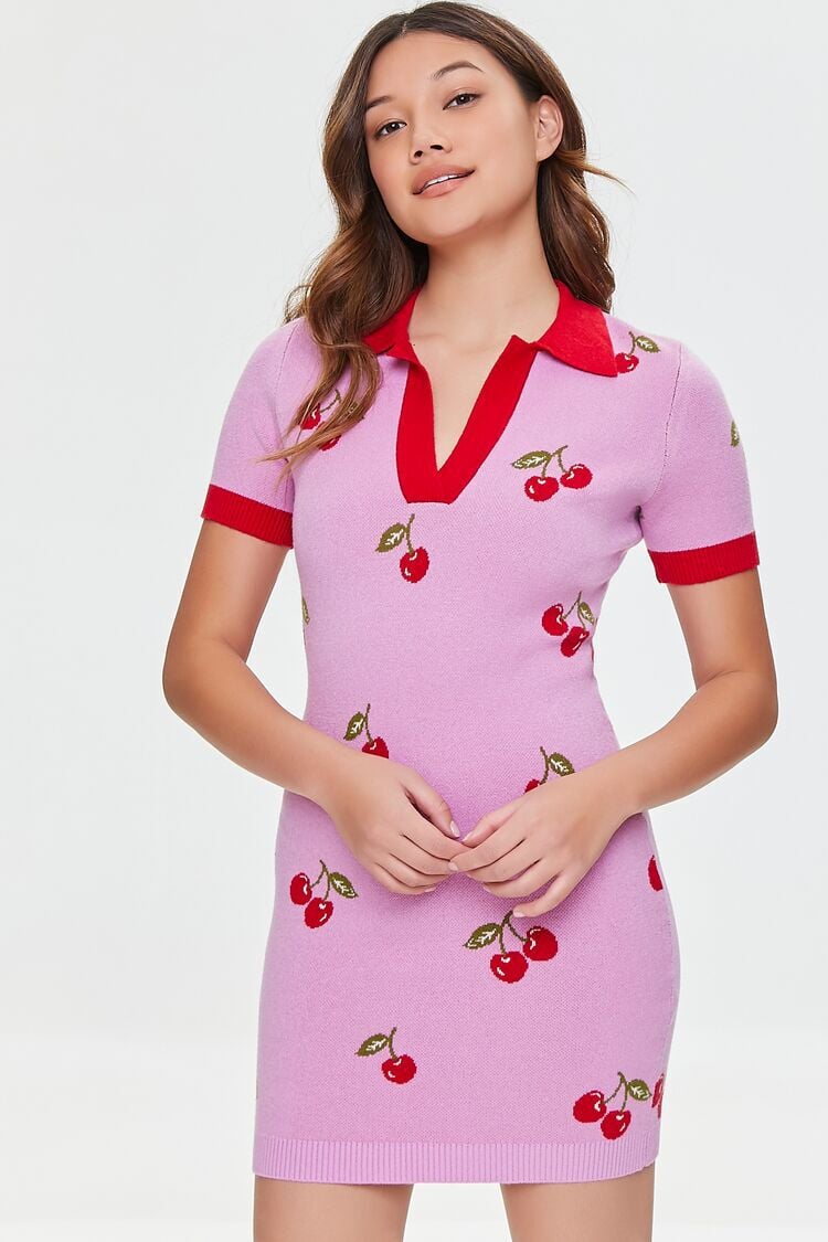Cherry Print Jersey Mini Dress