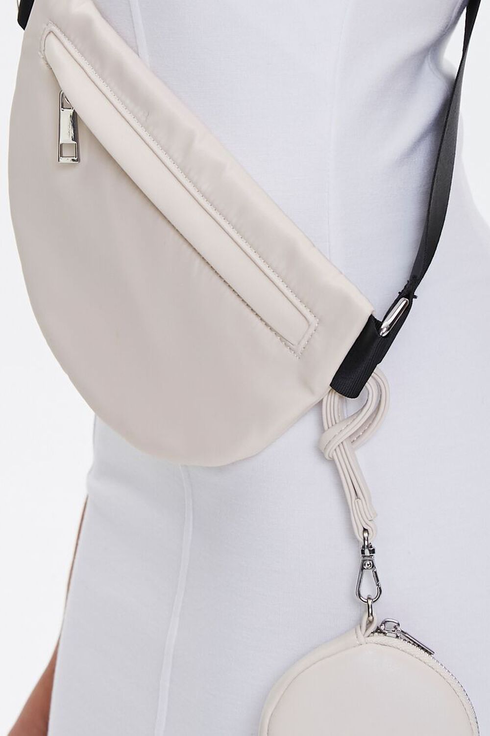 Cream Leather Bum Bag for Women With 2 Straps and Silver 