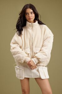 IVORY Faux Shearling Bomber Jacket, image 1