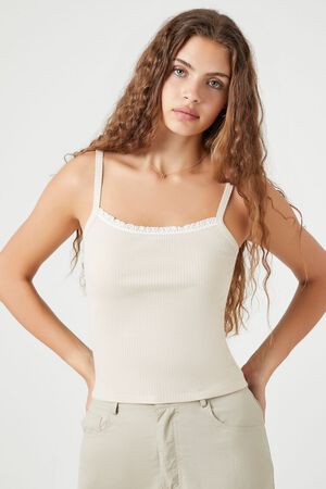 Forever 21 Women's Cropped Rib-Knit Cami Peachy Cheeks