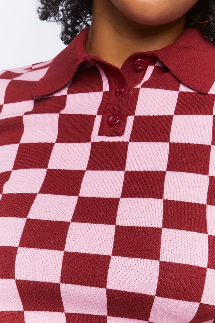 Plus Size Checkered Sweater-Knit Polo Shirt