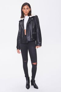 Forever 21 Women's M Faux Vegan Leather Moto Biker Jacket Black READ FLAW