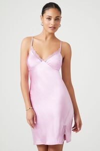 Flounce London Petite lace trim mini slip dress in pink satin - ShopStyle
