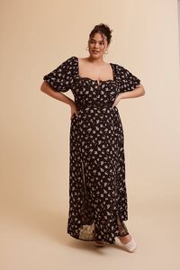 BLACK/MULTI Plus Size Floral Print Maxi Dress, image 1