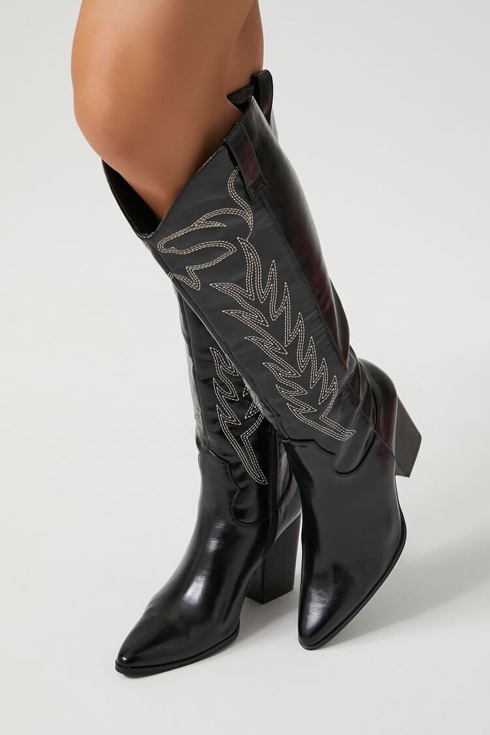 Knee High Leather Western Boots in Black