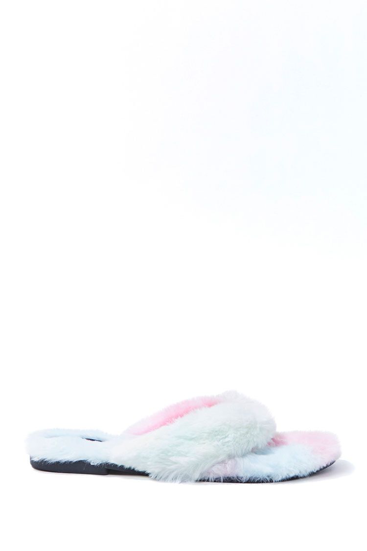 faux fur thong slippers