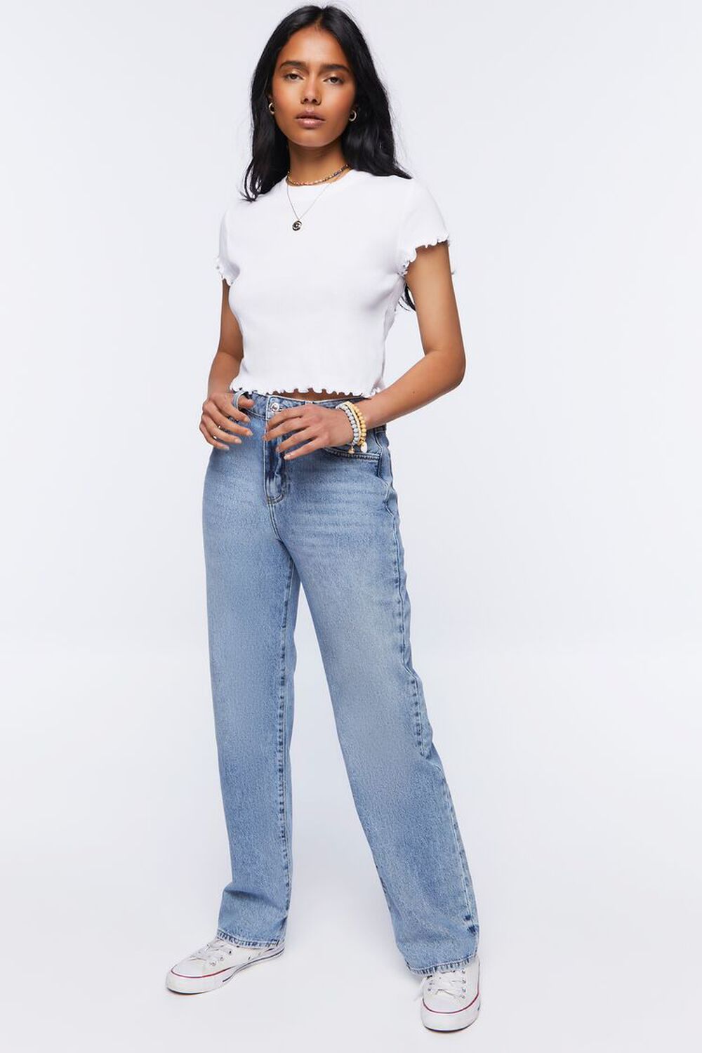 Cropped Ribbed Lettuce-Edge Tee