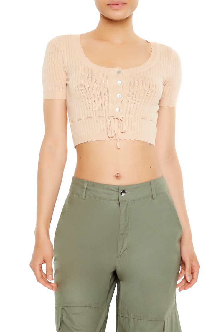 Sweater-Knit Ribbon Crop Top