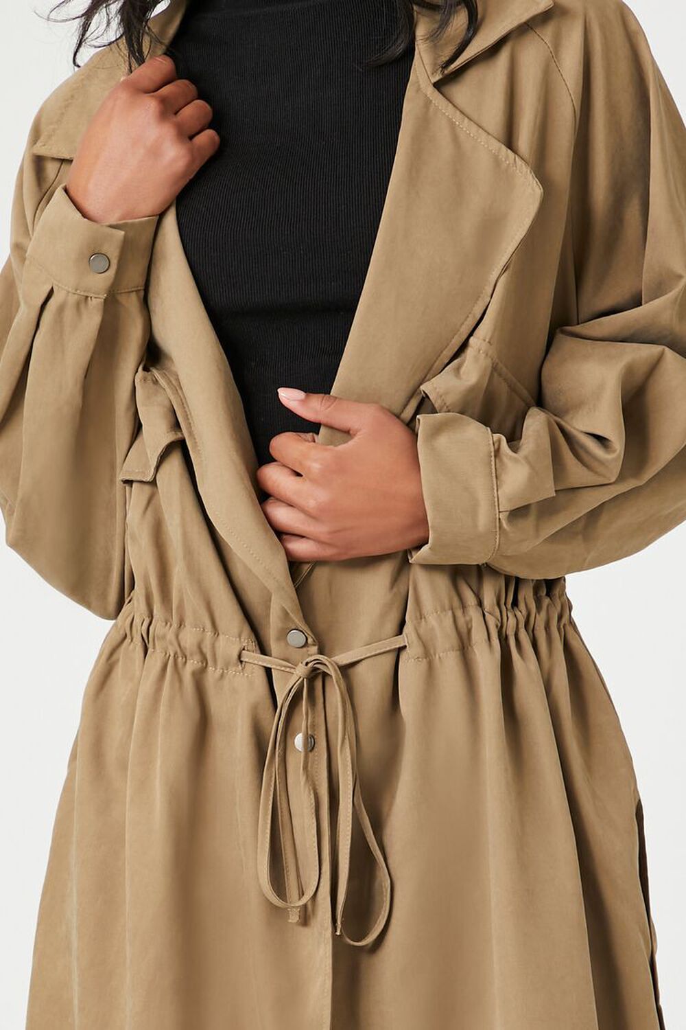 Forever 21 Women’s Military Khaki Canvas Coat Button Up Jacket Belt Size L