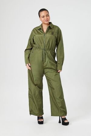 Express, Soft Zip Front Utility Jumpsuit in Olive Green