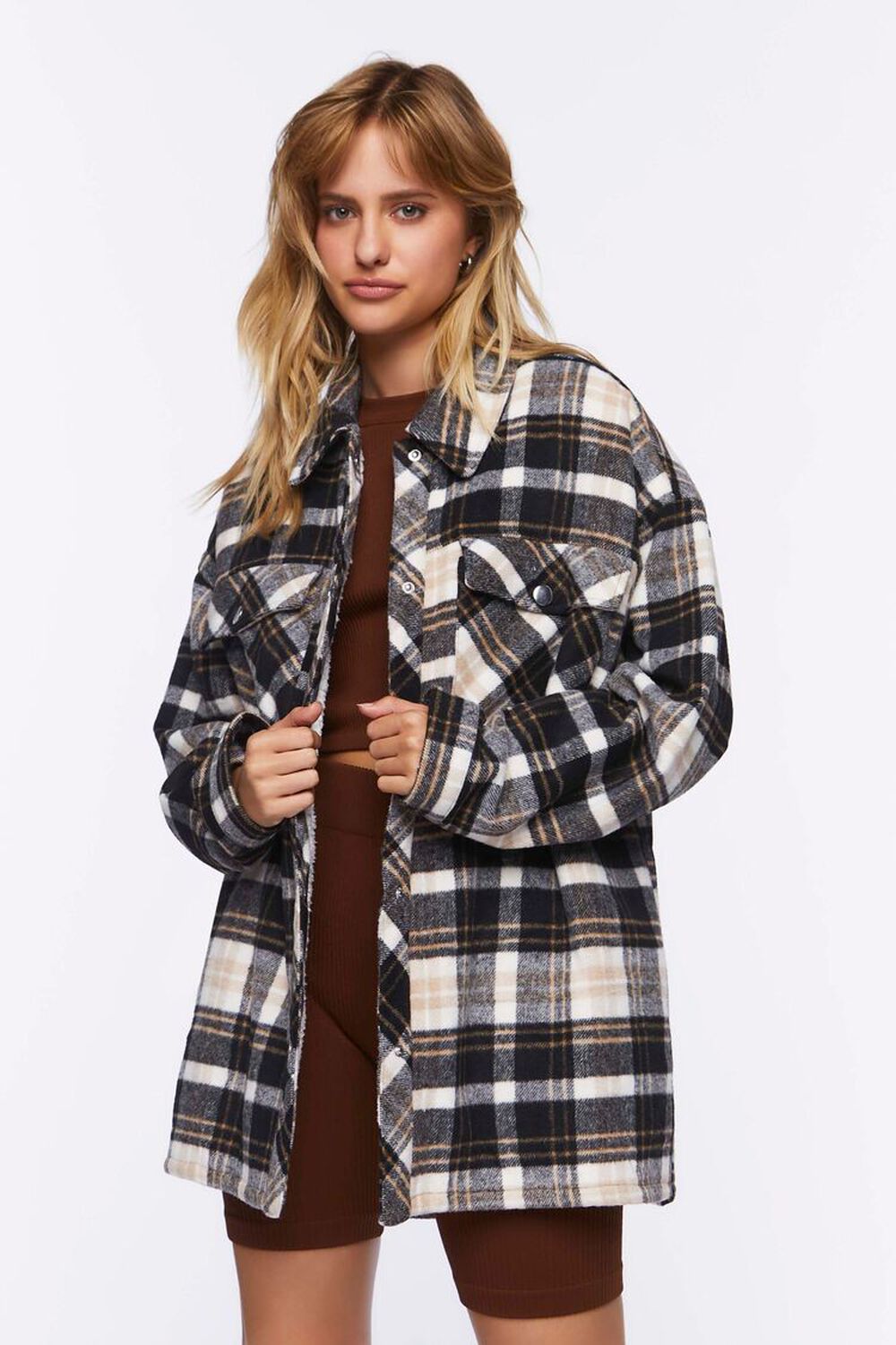 Plaid Button-Front Shacket