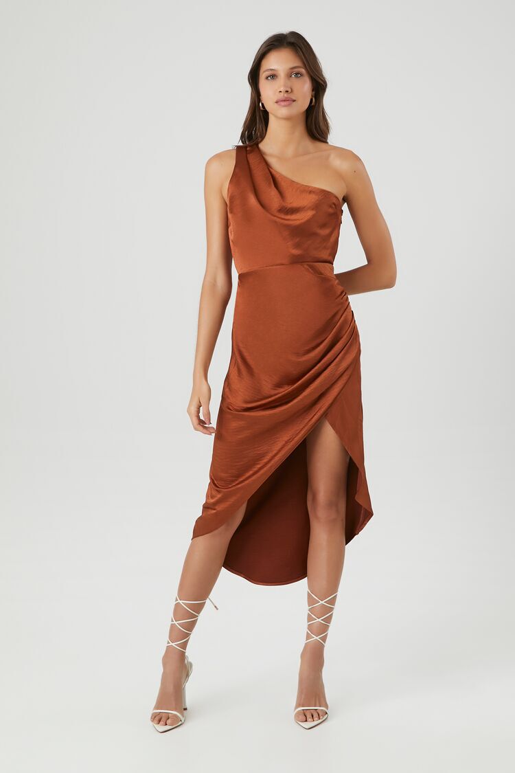 one shoulder satin dress