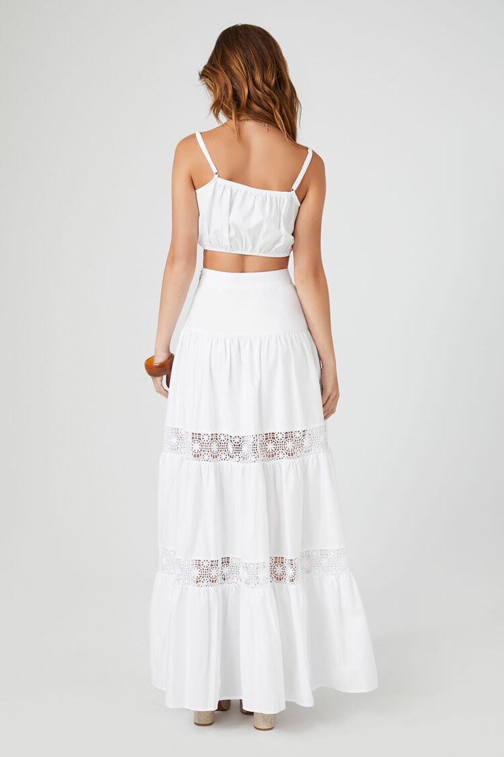 WHITE Cropped Cami & Lace Maxi Skirt Set, image 3