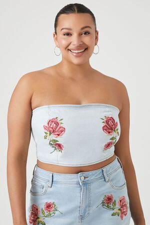 Forever 21 Women's Floral Cropped Henley T-Shirt in White Large