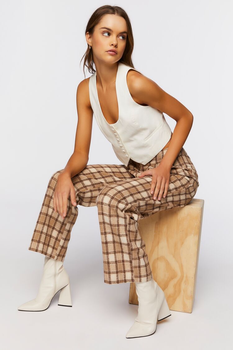Urban Outfitters Womens 4 x 26” Tan Beige Plaid High Rise Chino Trousers  Pants | eBay