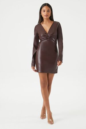 Essentials Women's Cap-Sleeve Faux-Wrap Dress, Burgundy, X