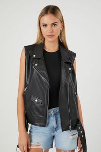 BLACK Faux Leather Moto Vest, image 1