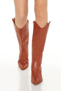 TAN Embroidered Faux Leather Cowboy Boots, image 4