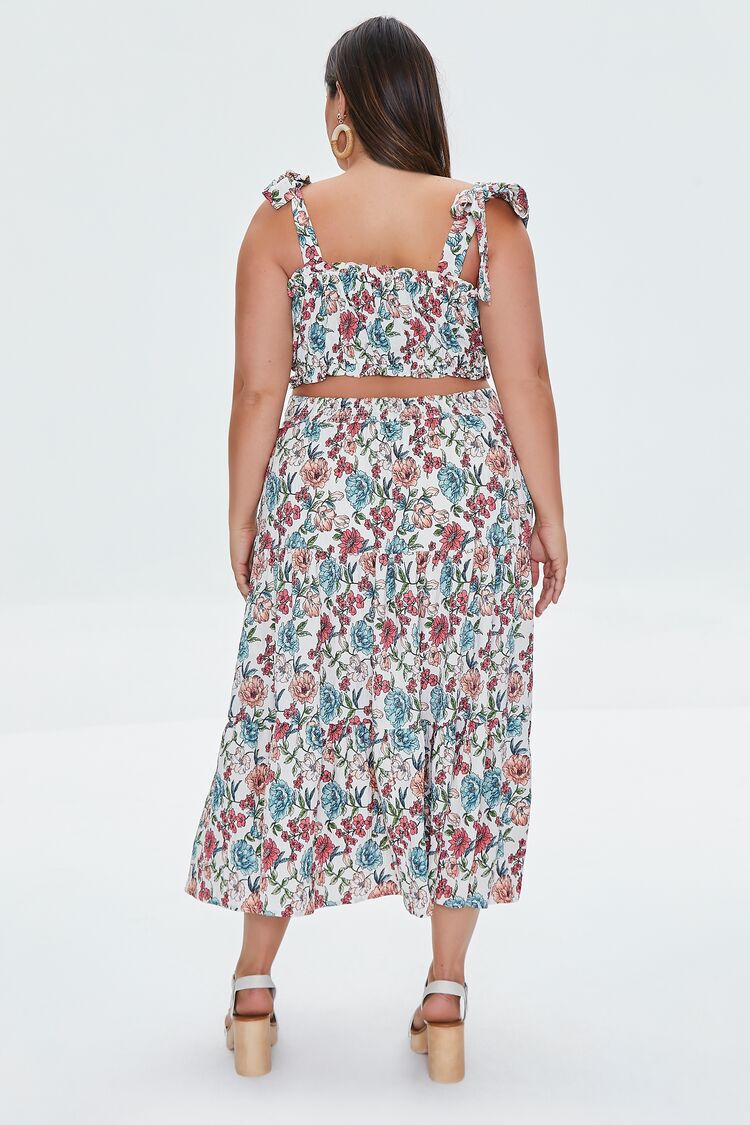 Plus Size Floral Print Crop Top & Skirt Set