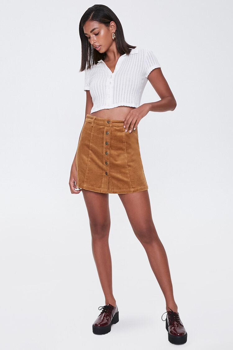 Corduroy Button-Front Mini Skirt