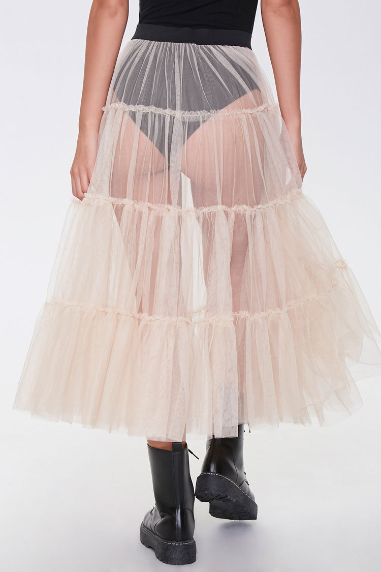 Sheer Tiered Midi Skirt