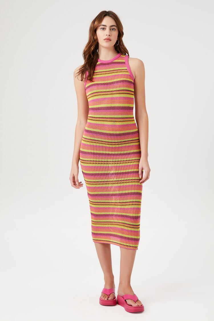 Striped Sweater-Knit Midi Dress
