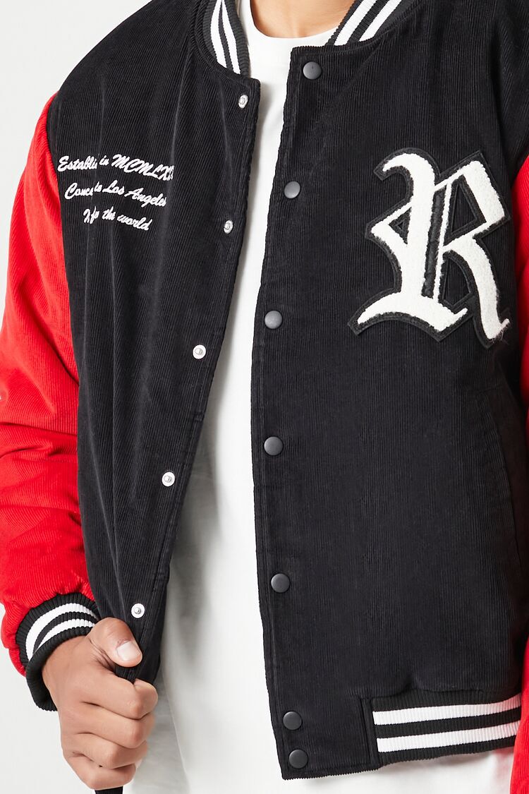 Embroidered Corduroy Letterman Varsity Jacket