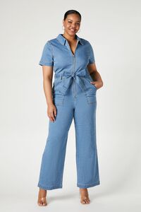 MEDIUM DENIM Plus Size Zip-Up Denim Jumpsuit, image 2