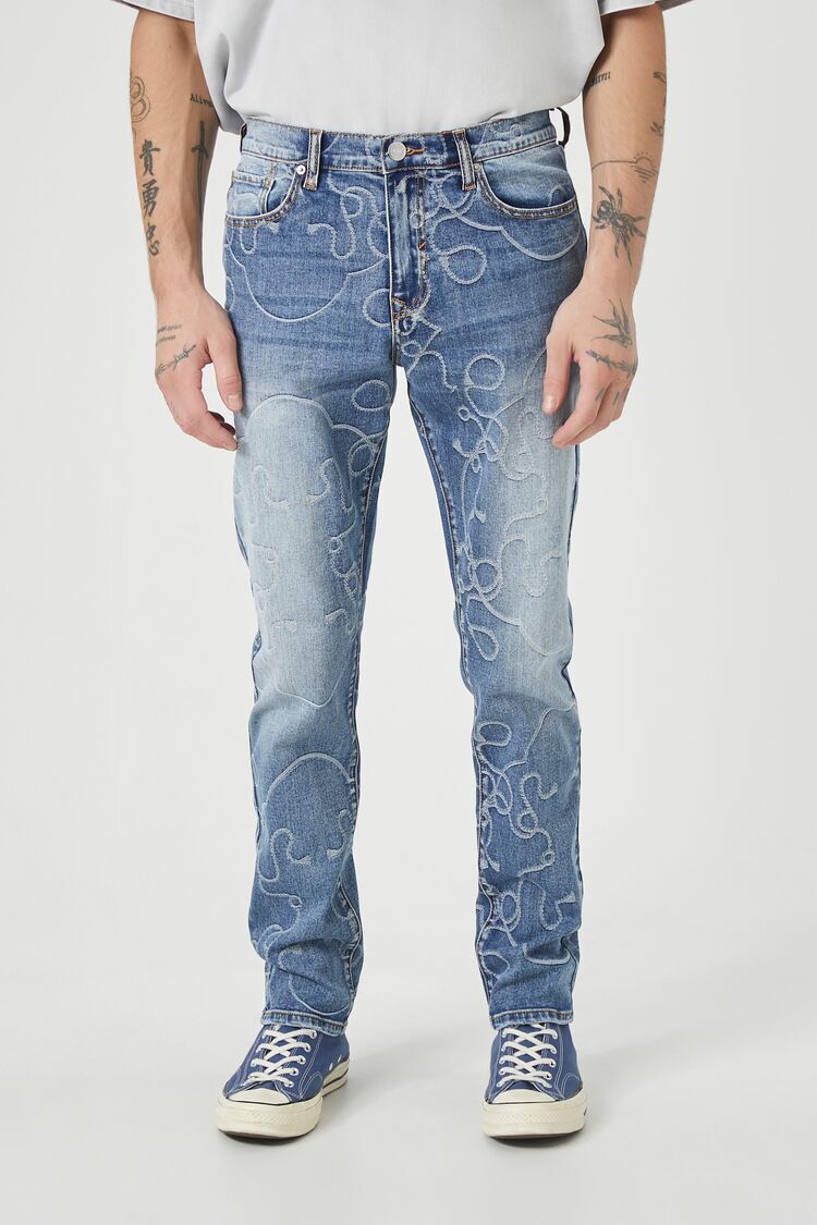 Abstract Stone Wash Slim-Fit Jeans