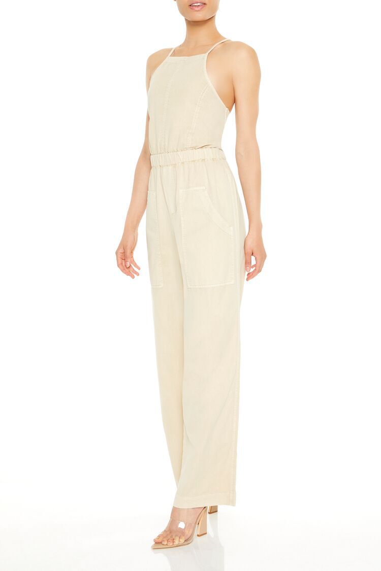 Twill Lace-Up Wide-Leg Jumpsuit