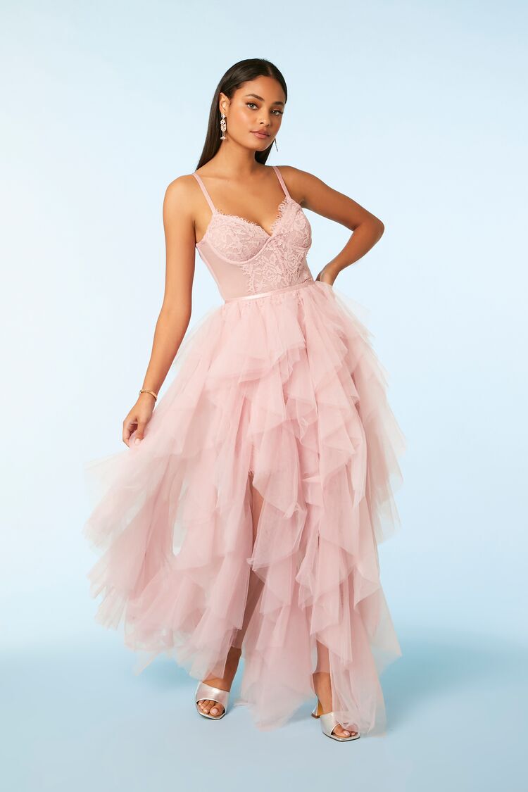 Lace Mini Dress & Tulle Maxi Skirt Set